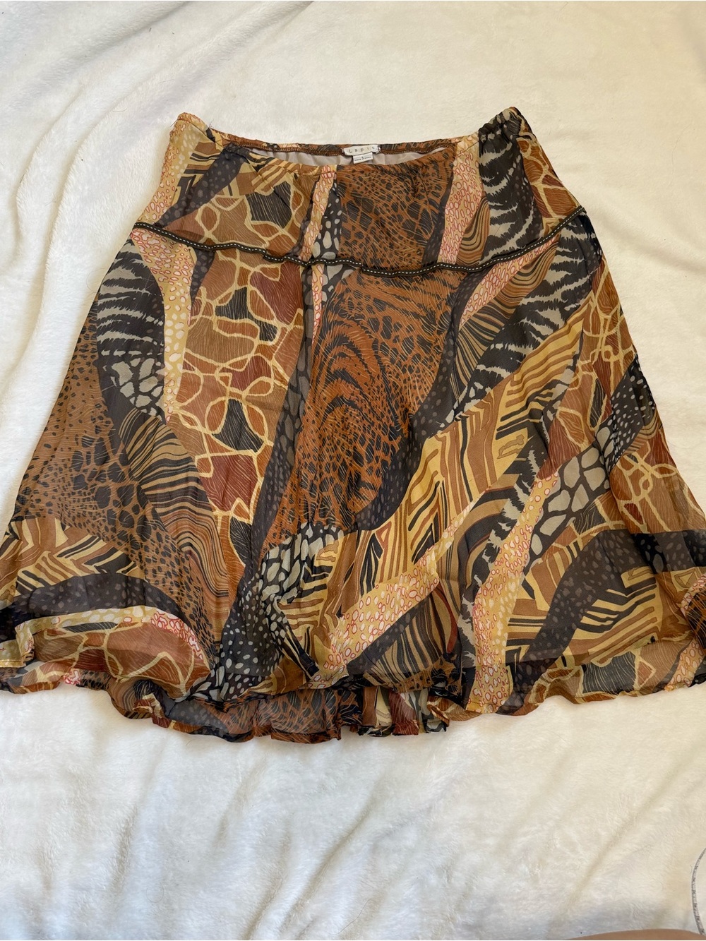 Anthropologie Lapis 100% silk  Mixed Animal Print Mesh Mini Skirt - Boho Y2K